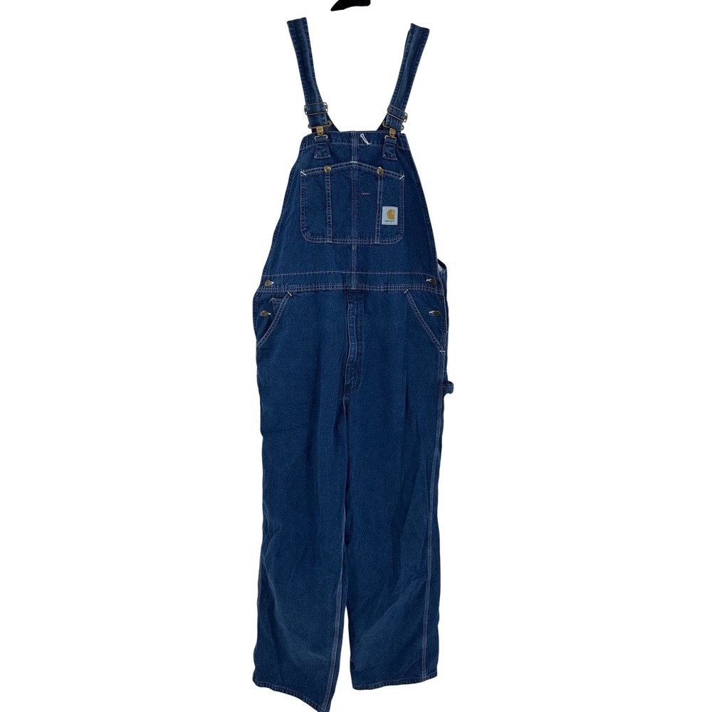 Carhartt R07DST BTG Men's Denim Bib Overalls Blue 38x32 Made in‎ USA Workwear